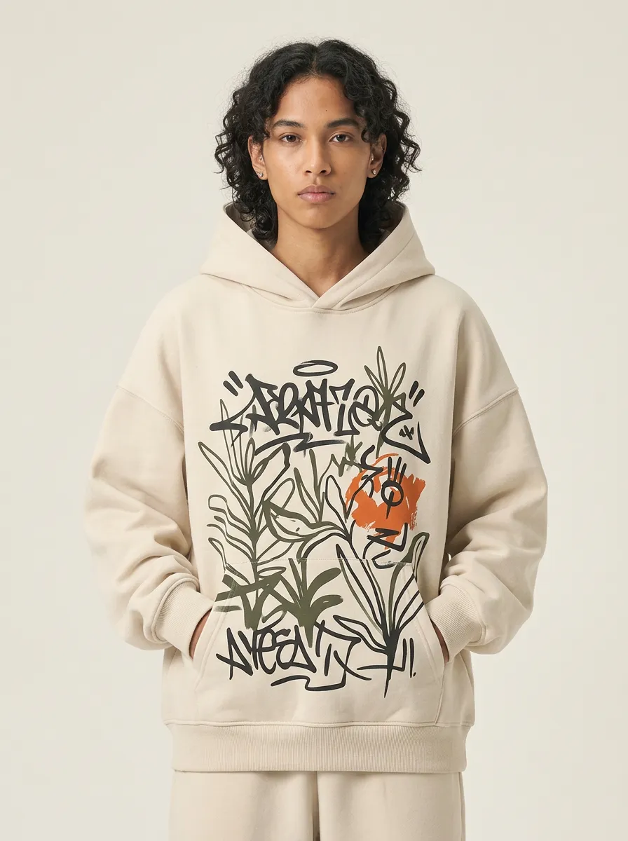 Unisex Streetwear Graffiti Botanical Art Hoodie