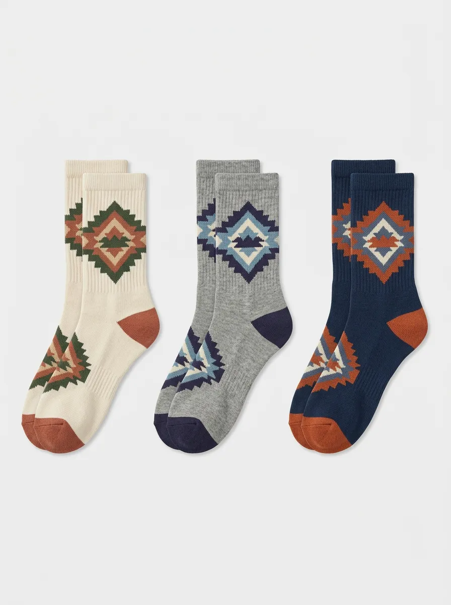 Geometric Pattern Crew Sock Collection