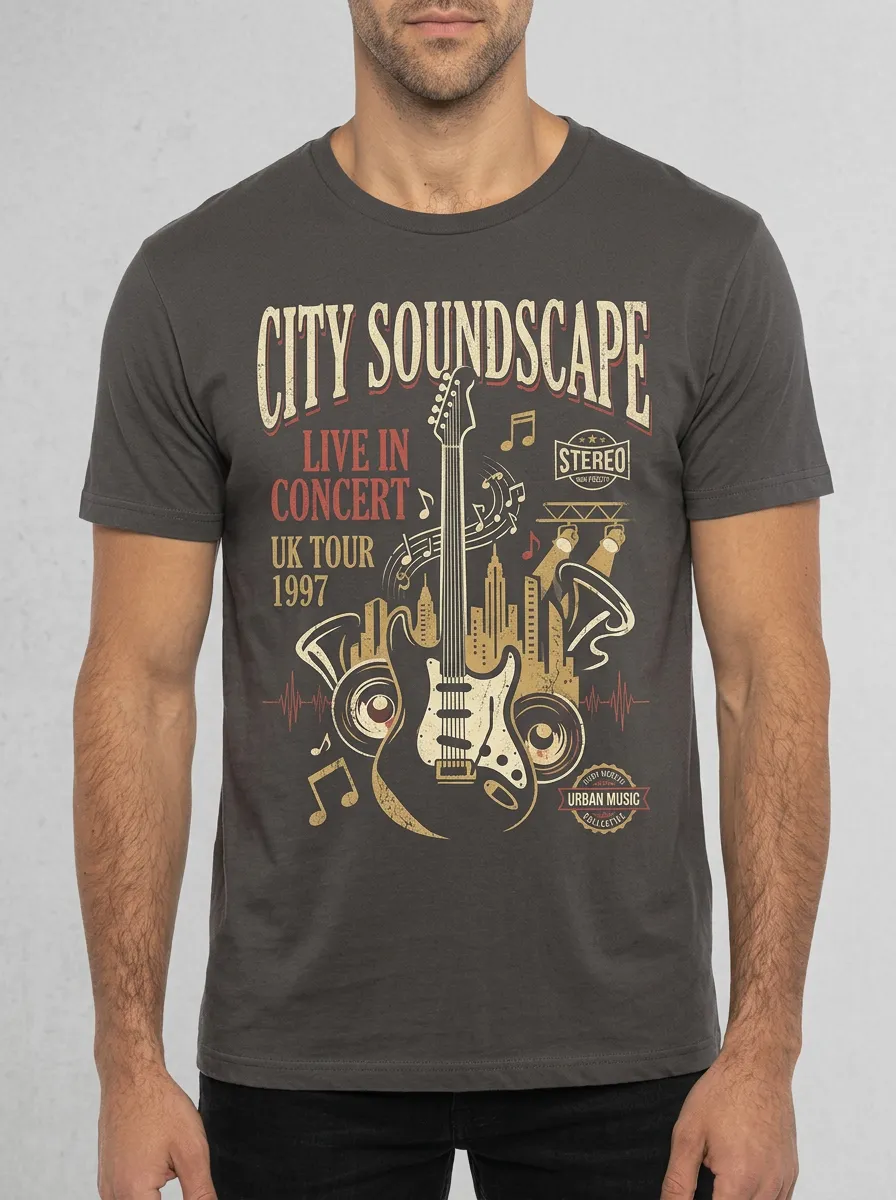 Men's Rock Music Lover City Soundscape Guitar Printed T-shirt
