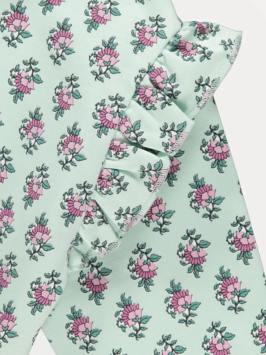Mint Floral Frill Sleeve Hoodie