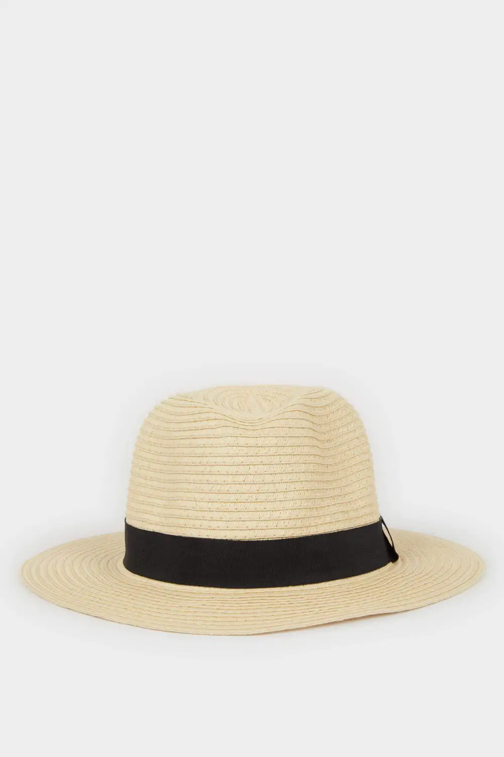 Ladies' Black Strappy Straw Hat