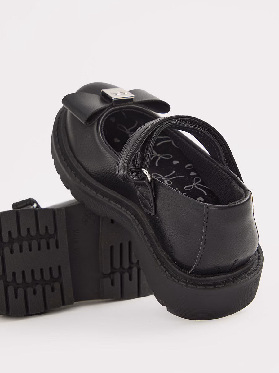 Black Leather Look Bow Chunky Mary Jane School Shoes detail 2