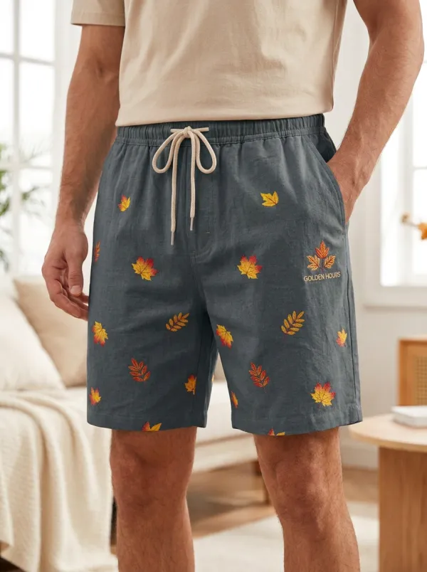 Maple Leaf Print Drawstring Tones Shorts