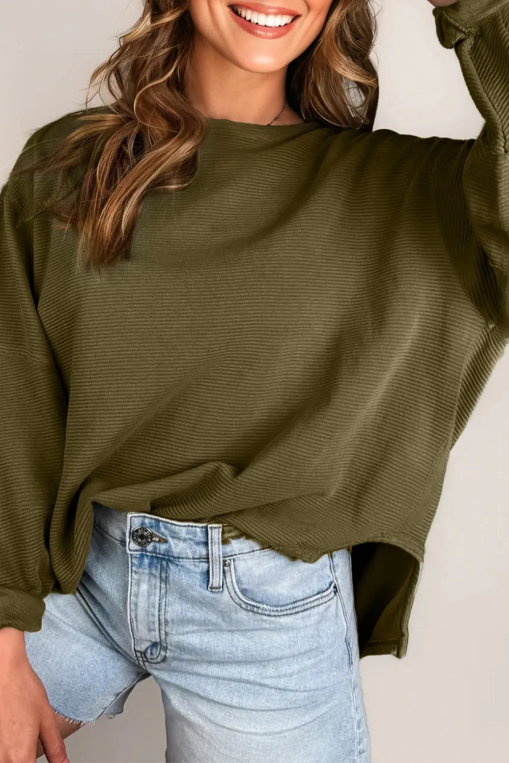 Women's Ribbed Loose Fit Patchwork Top