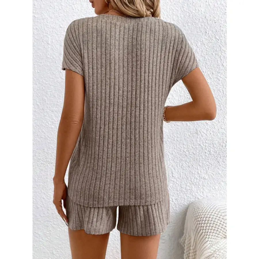 Ribbed V Neck Top and Shorts Set