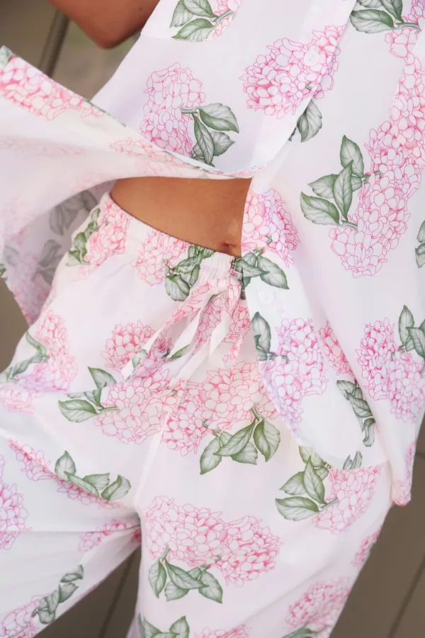 Pink Flowers Pajama Set Long