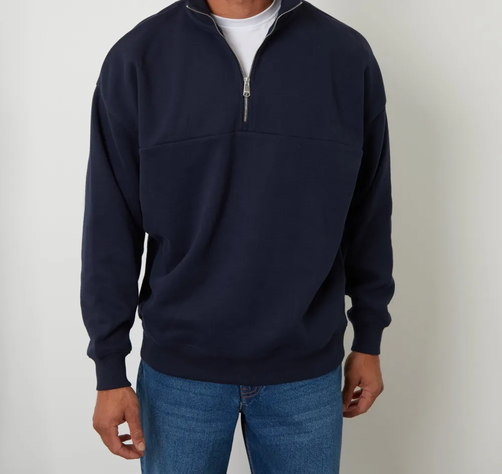 Men's Navy Relaxed-Fit Half-Zip Sweatshirt
