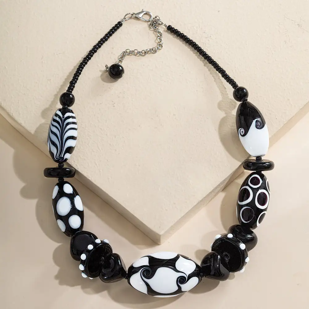 Glass Beaded Swirl Statement Necklace