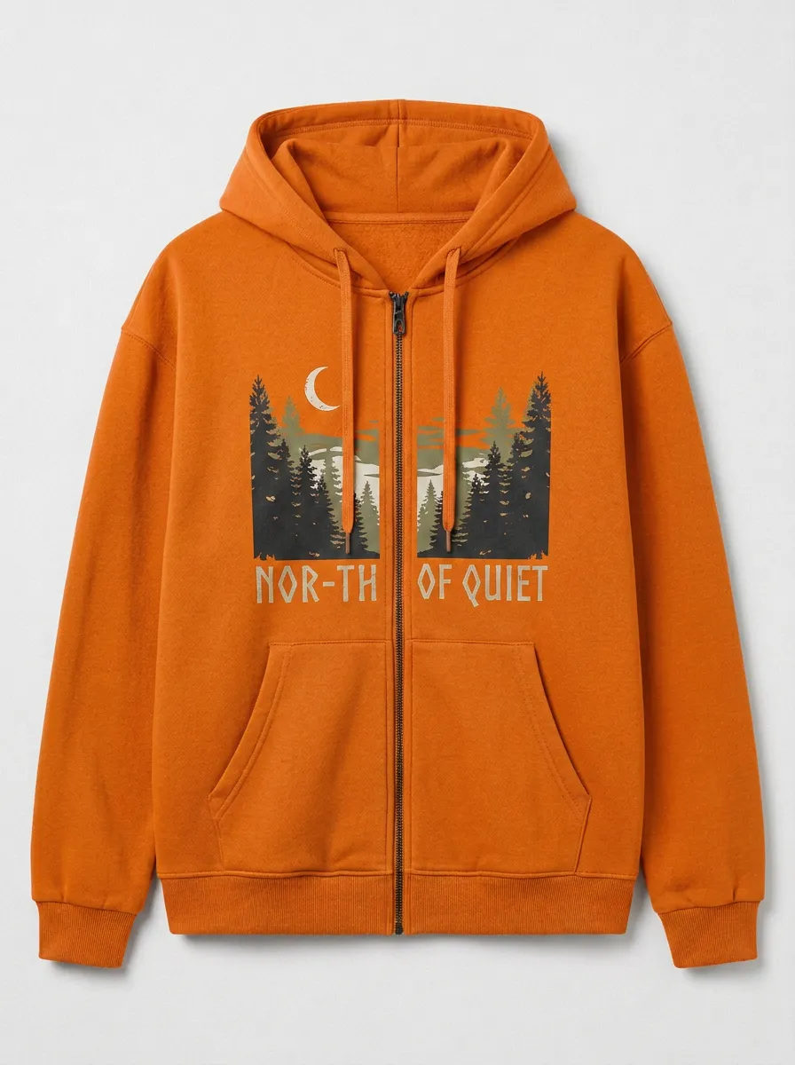 Unisex Nature Lover North of Quiet Moon Forest Printed Zip Hoodie