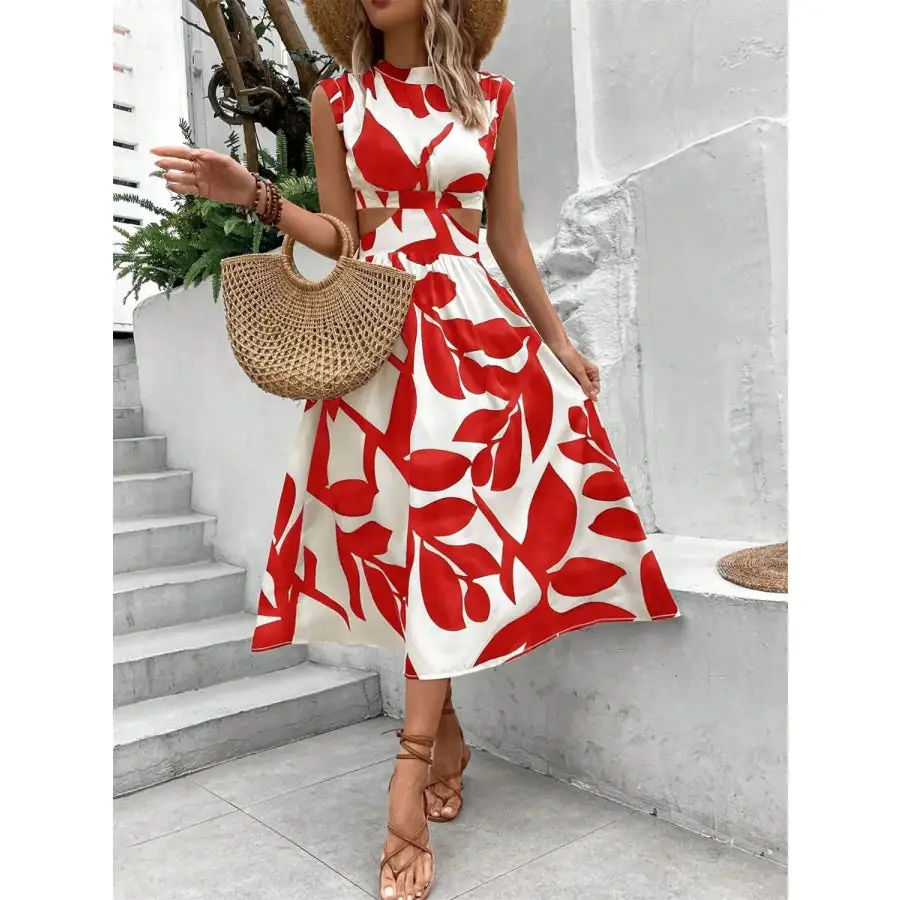 Cutout Cap Sleeve Midi Dress