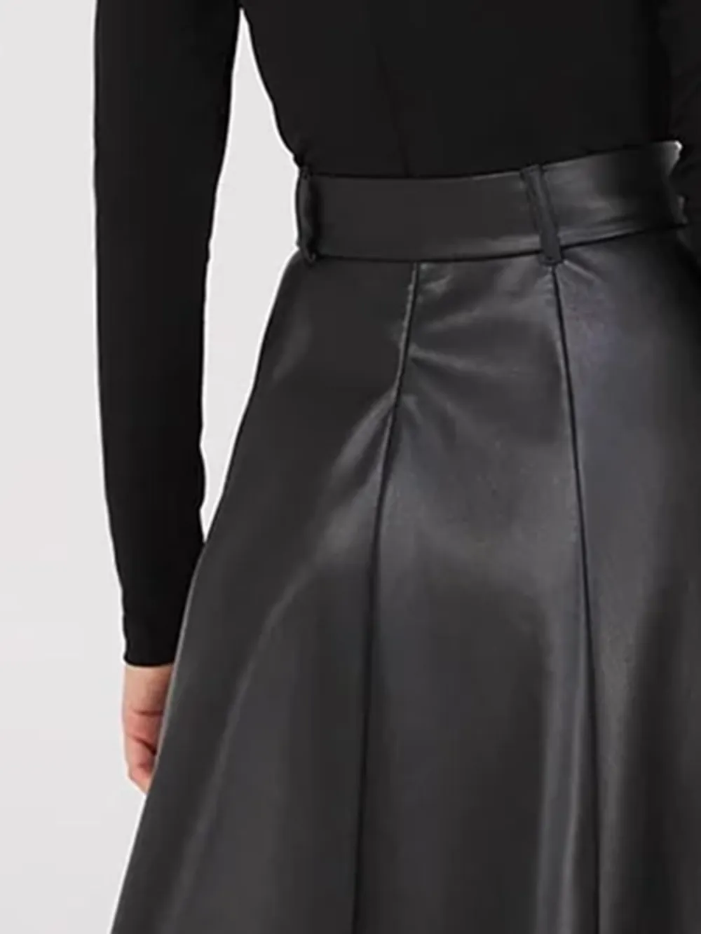 Mock Neck Faux Leather Midi Dress