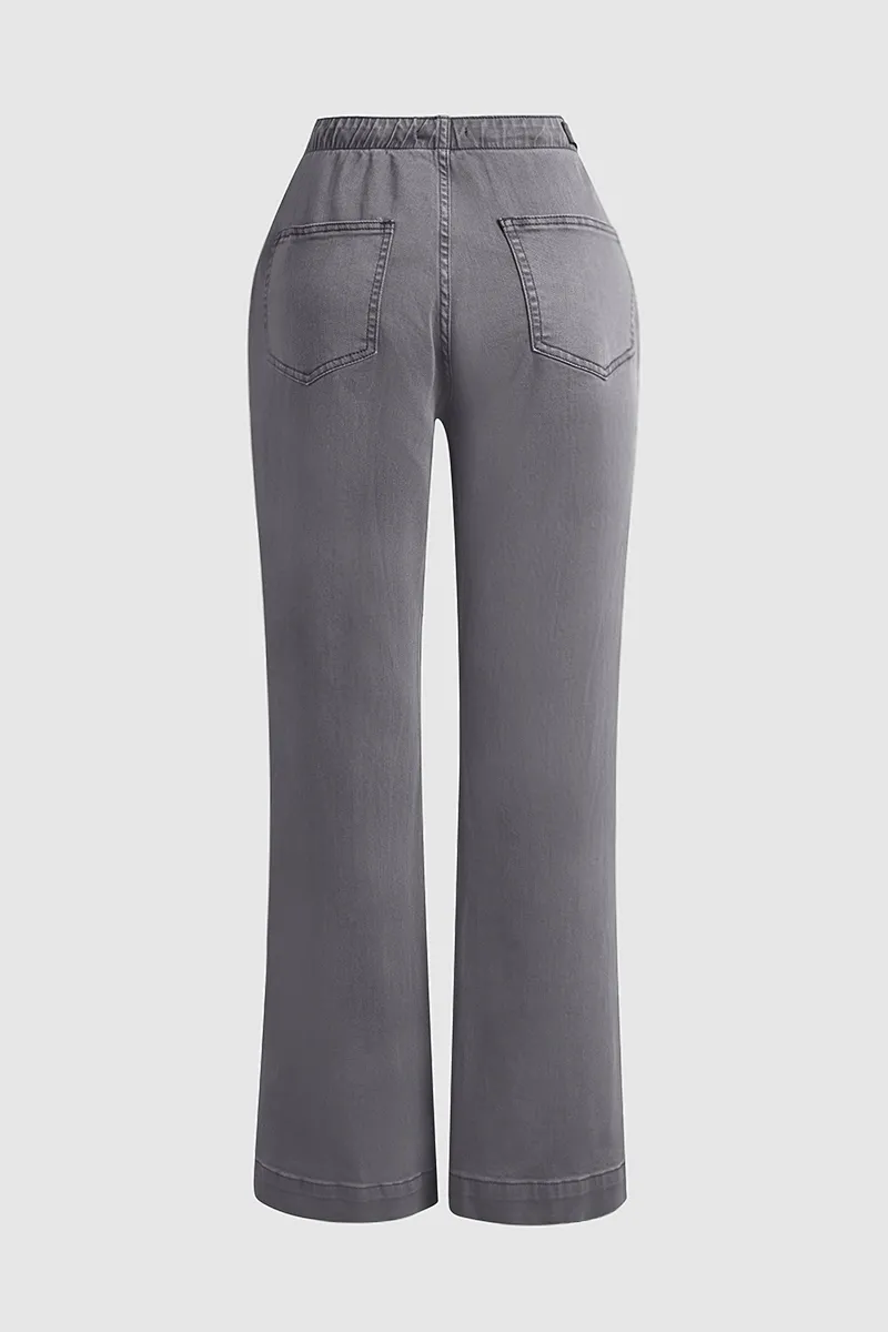 Drawstring Low Waist Wide Leg Jeans