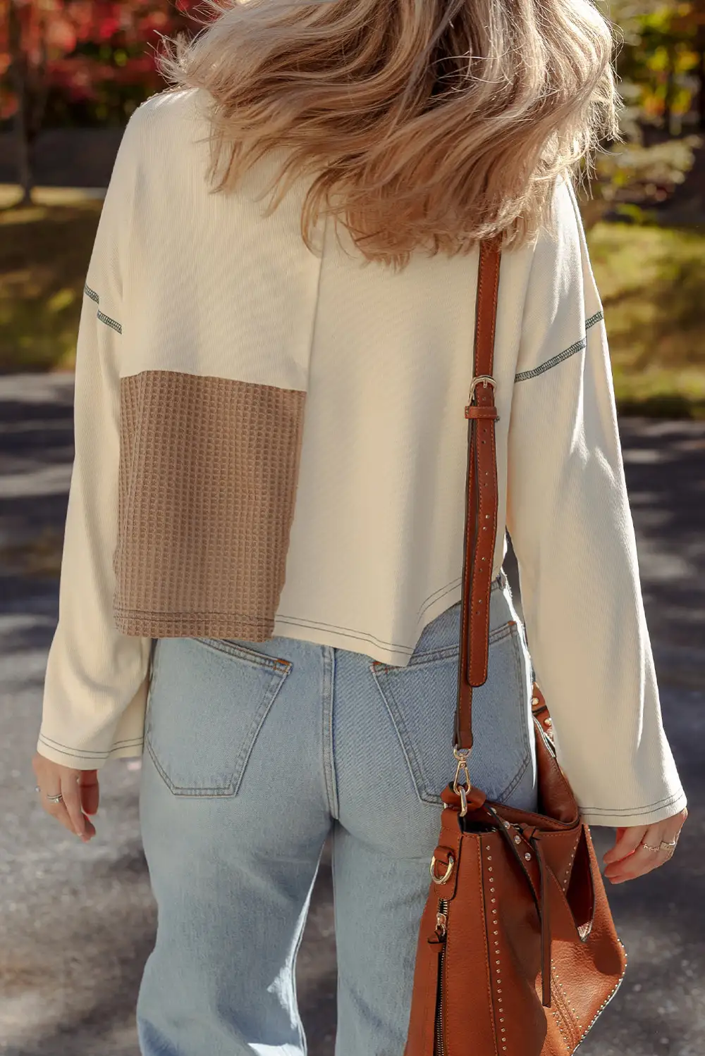 Women's Colorblock Waffle Knit Long Sleeve Top