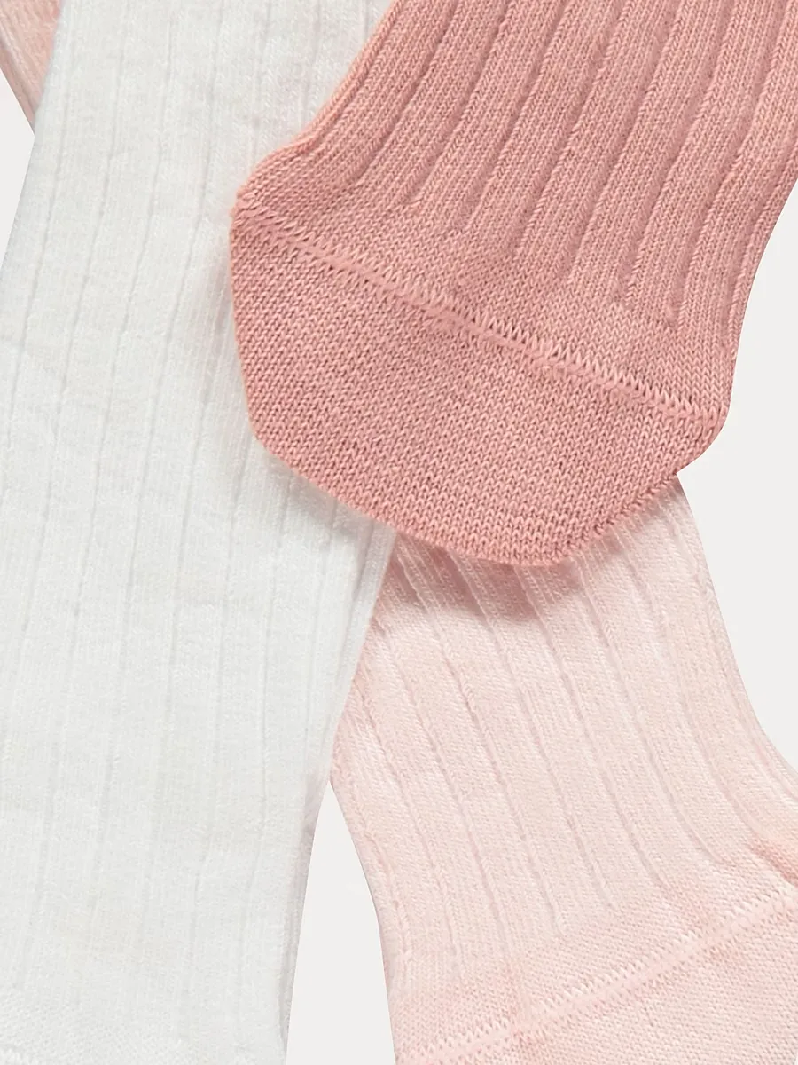 Pink Cotton Rich Ribbed Tights 3 Pack