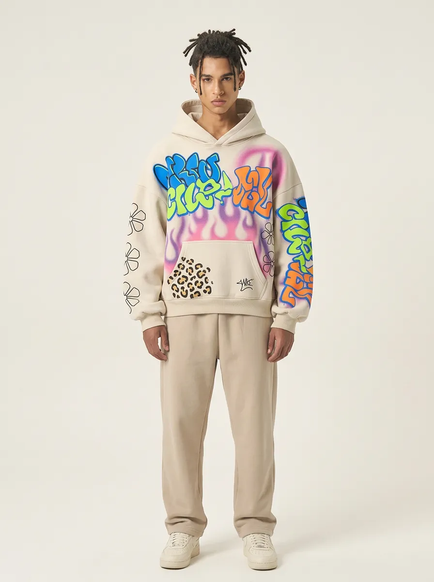 Unisex Streetwear Graffiti Flame Leopard Flower Graphic Hoodie