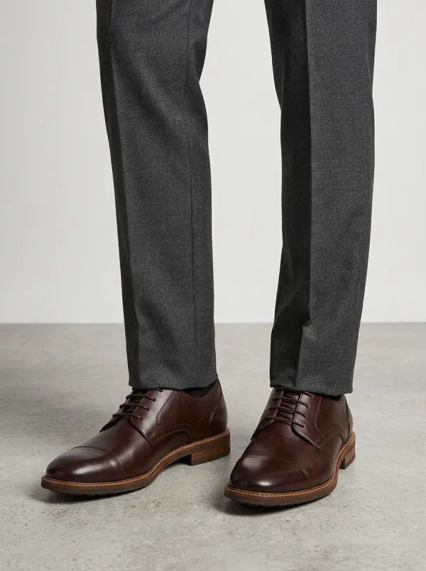 Men's Cap-Toe Brogue Lace-Up Leather Polished-Finish Oxford Shoes