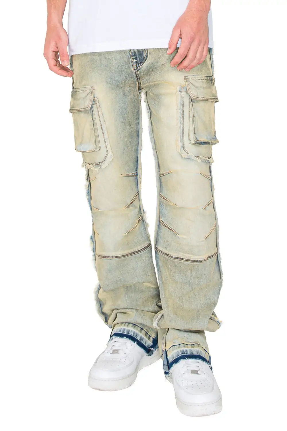 Men's Bootcut Raw Edge Double Cargo Denim Jeans