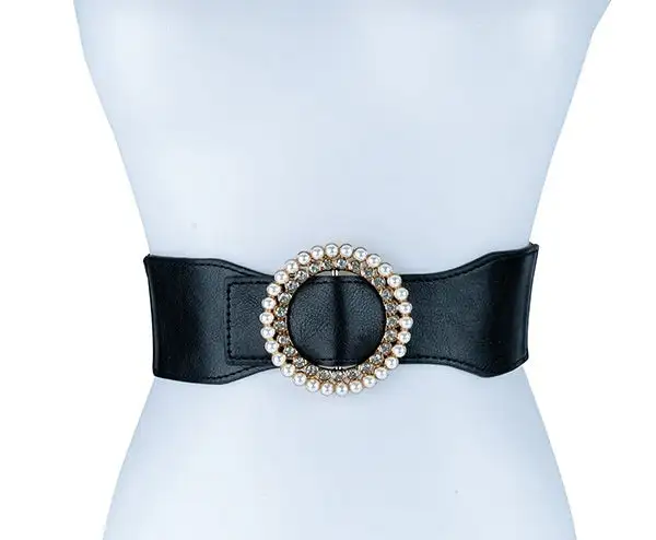 Refined Pearl Crystal Buckle Waist Belt