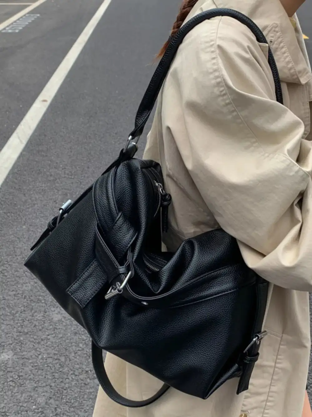 Decorative Buckle Faux Leather Shoulder