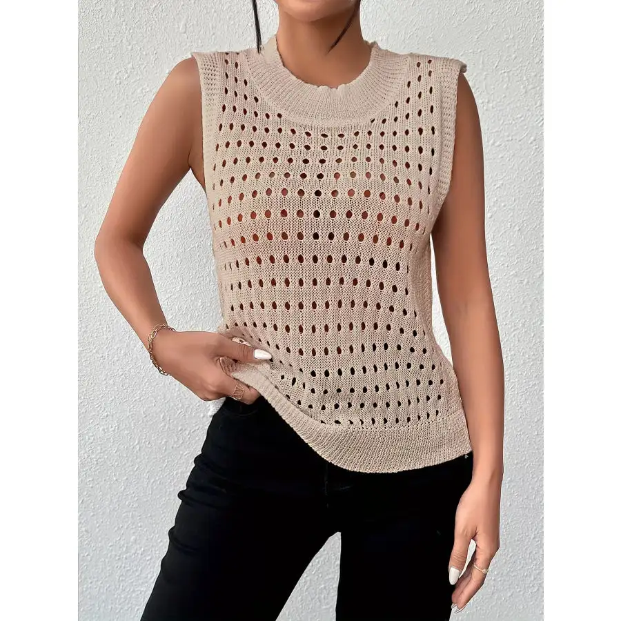 Hollow Out Round Neck Knit Tank