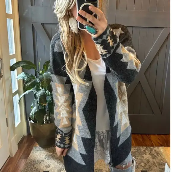Everyday Western Geometric Oversized Longline Cardigan