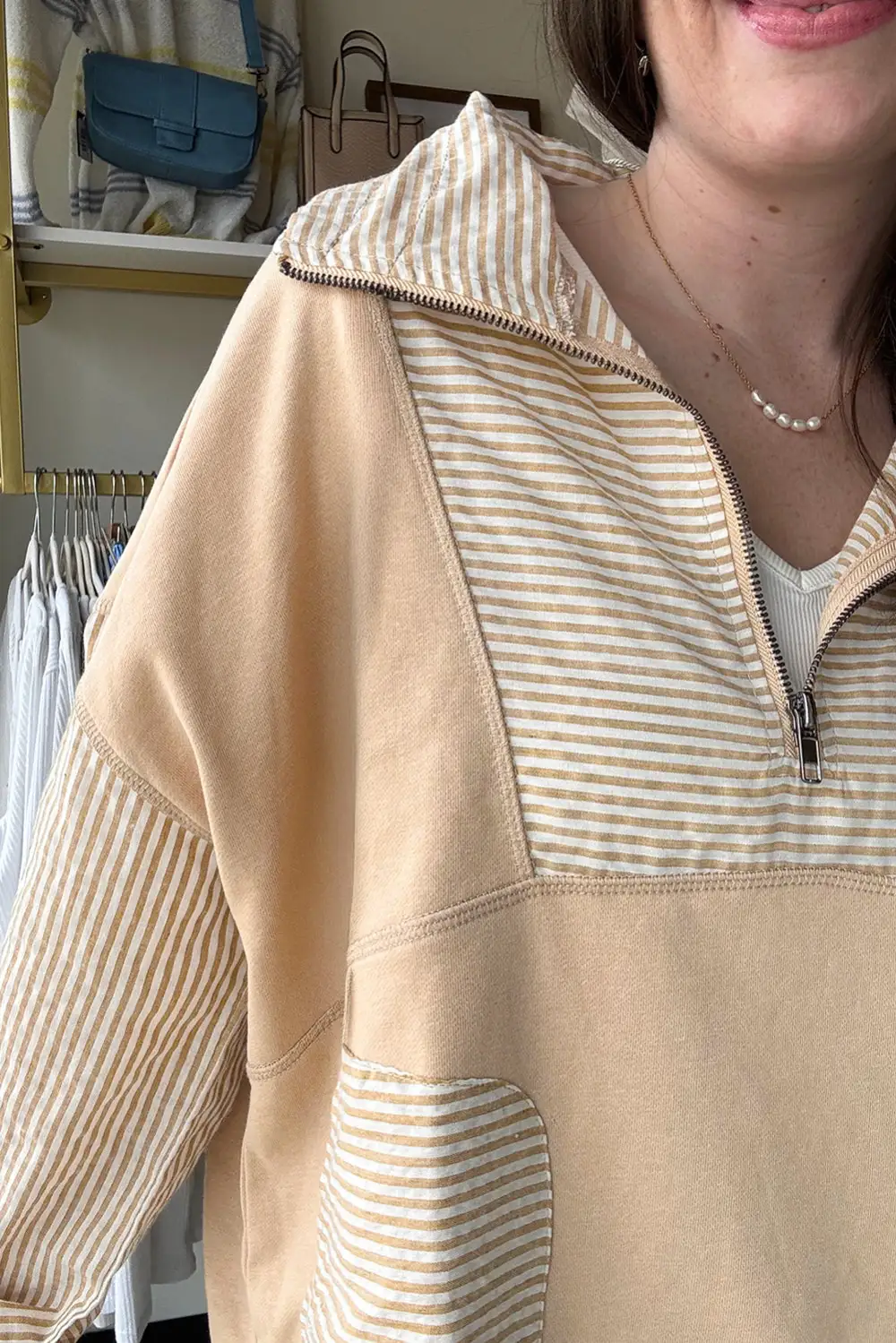 Women's Striped Quarter Zip Long Sleeve Top