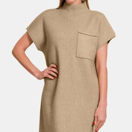 Elegant Short Sleeve Sweater Mini Dress