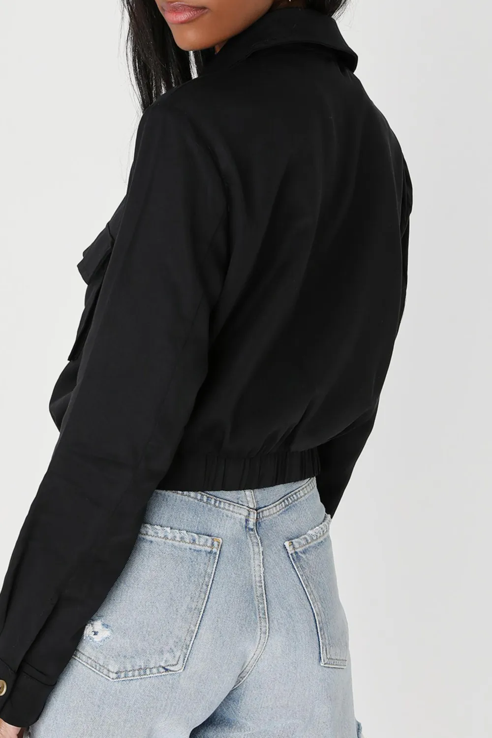 Casual Style Black Cropped Utility Jacket