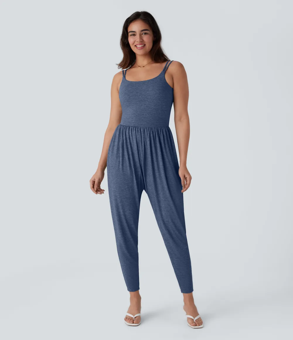 Double Straps Pocket Harem Casual Jumpsuit-Easy Peezy