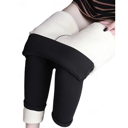 Women's Fleece Lined Leggings Leggings Cozy Fleece Lined Fashion Comfort Full Length High Waist Letter Patchwork Thermal Warm Soft Breathable Micro-elastic Casual Daily Outdoor Black Gray Fall Winter
