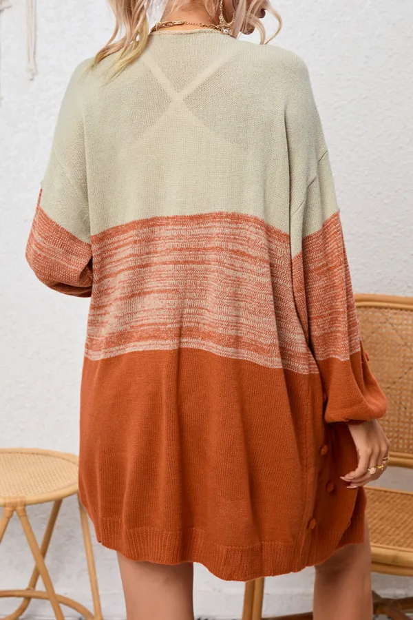 Pompom Color Block Open Front Cardigan