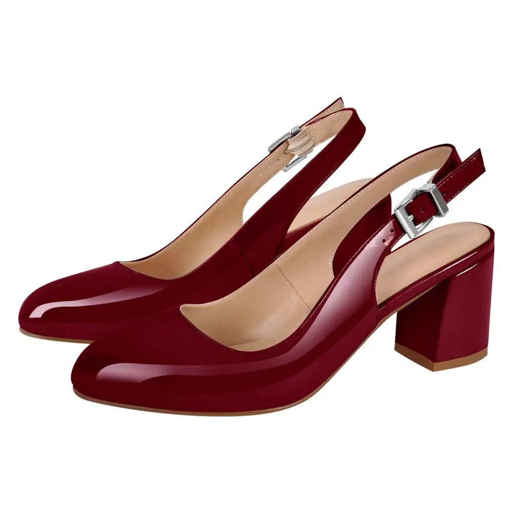 Round Toe Chunky Heel Slingback Pumps