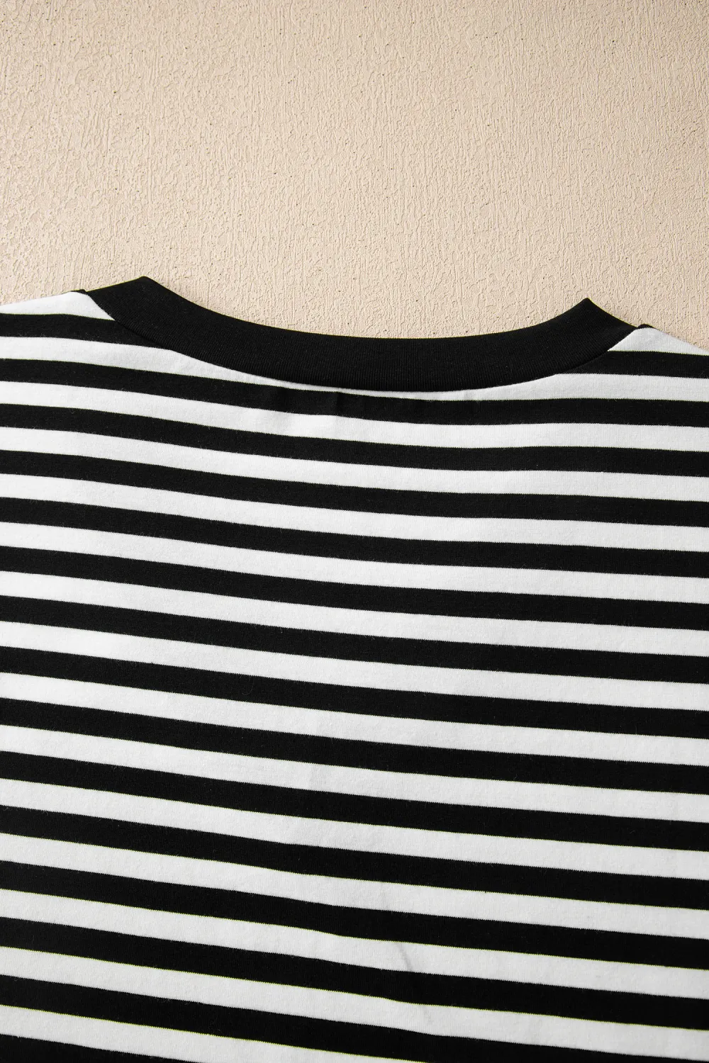 Black Striped Print V Neck Tee