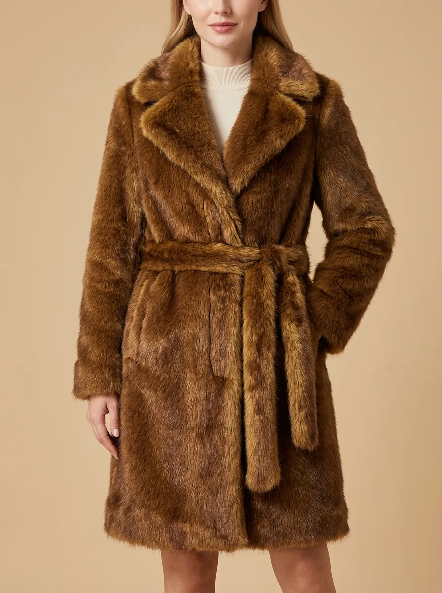 Crafted Faux Fur Belted Coat