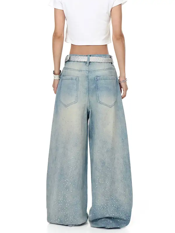 Wide-Leg Washed Jeans