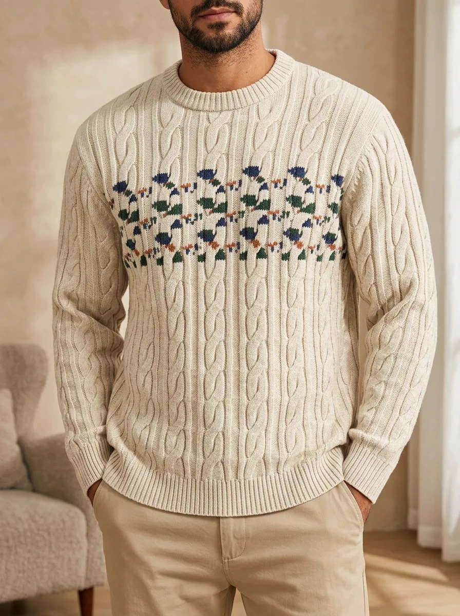 Men's Geometric Cable Knit Cable Knit Sweater