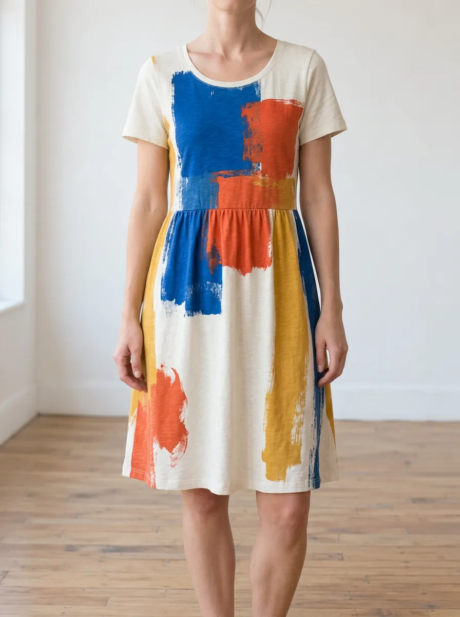 Women's Abstract Art Lover Multi-Color Brushstroke Printed Dress