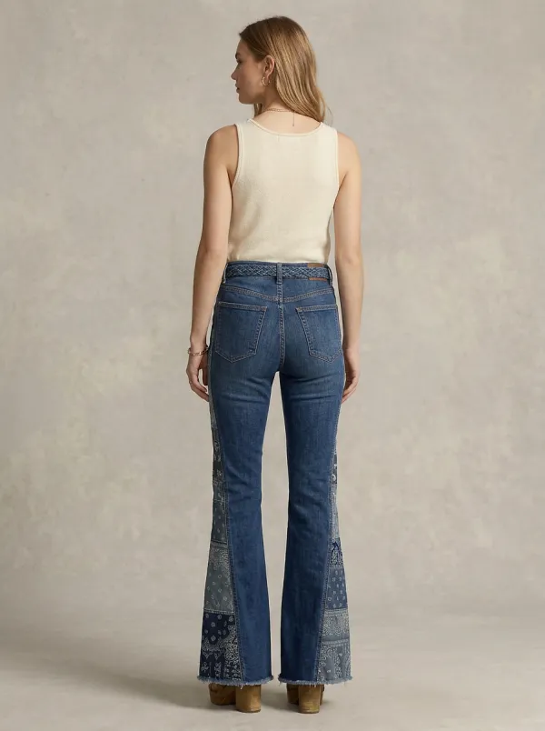 Women's Boho Paisley Patchwork Printed Flare Jeans