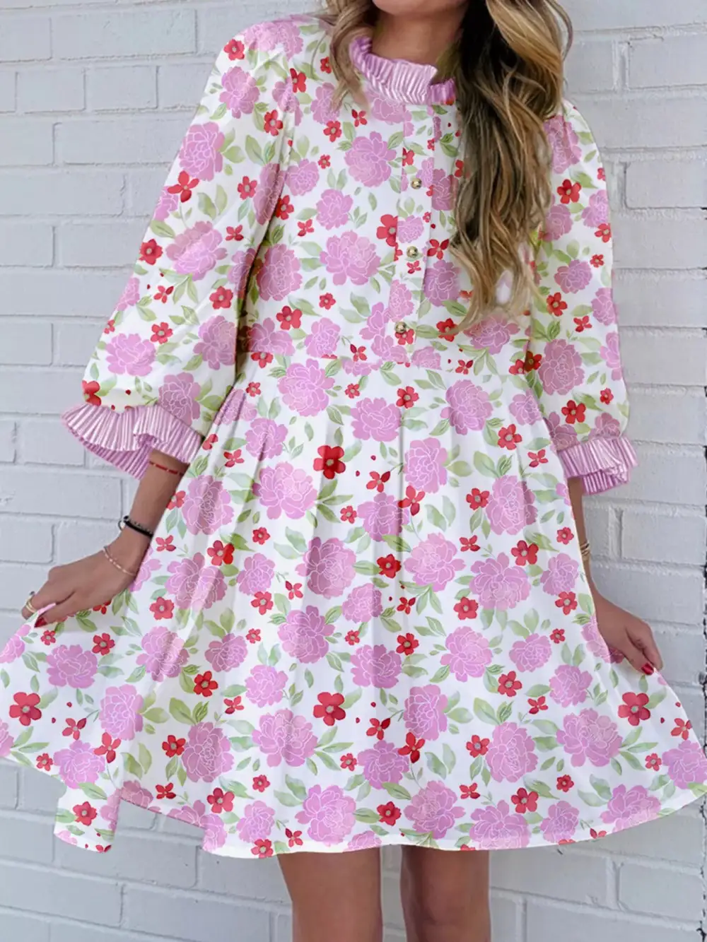 Floral Striped Ruffle Mini Dress