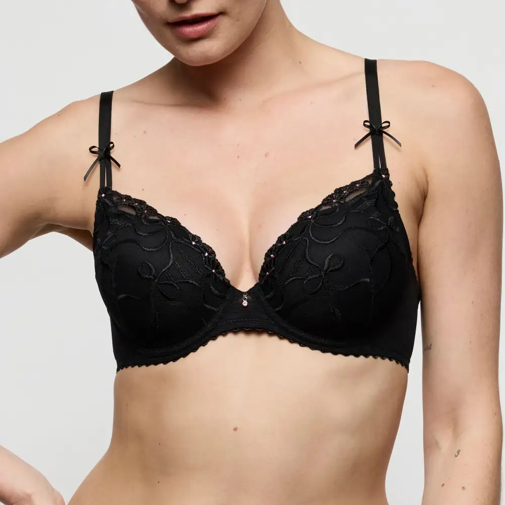 Women's Push-Up Underwire Molded Padded Mesh Sheer Detail Rounded Shape Bra