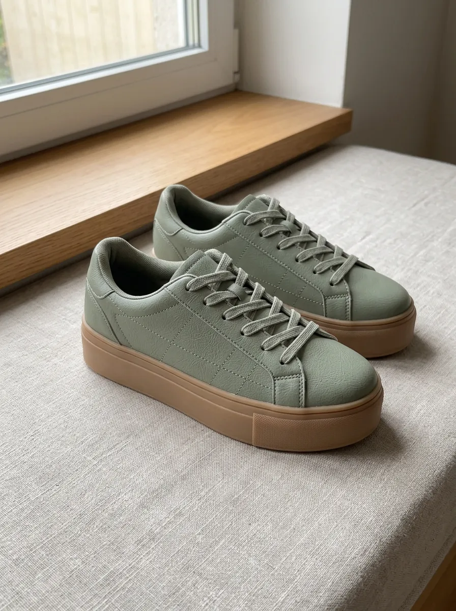 Women's Sage Green Quilted Texture Platform Sneakers