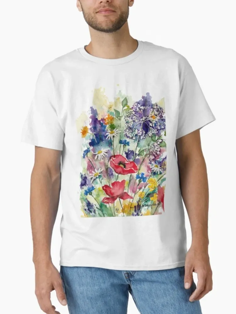 Women's fashionable watercolor print crew neck short-sleeved T-shirt