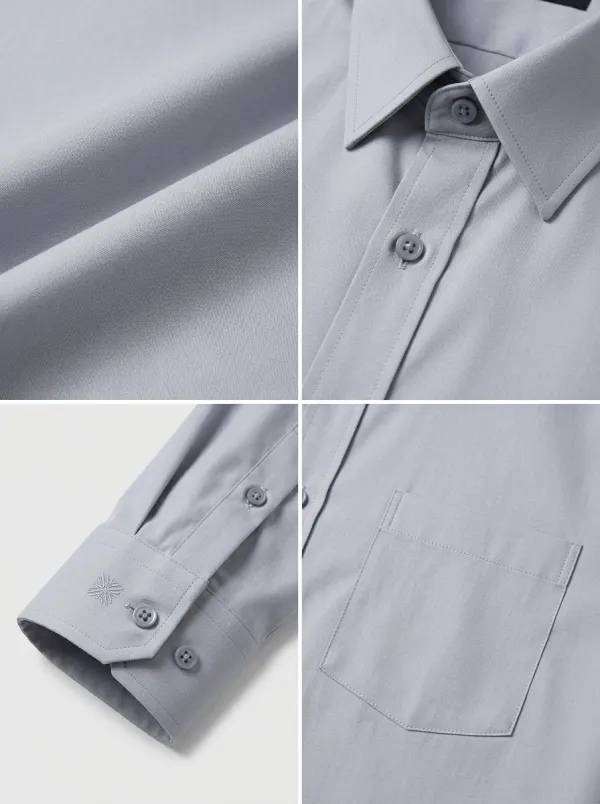 Men's Non-Iron Cotton Solid Grey Long Sleeve Dress Shirt