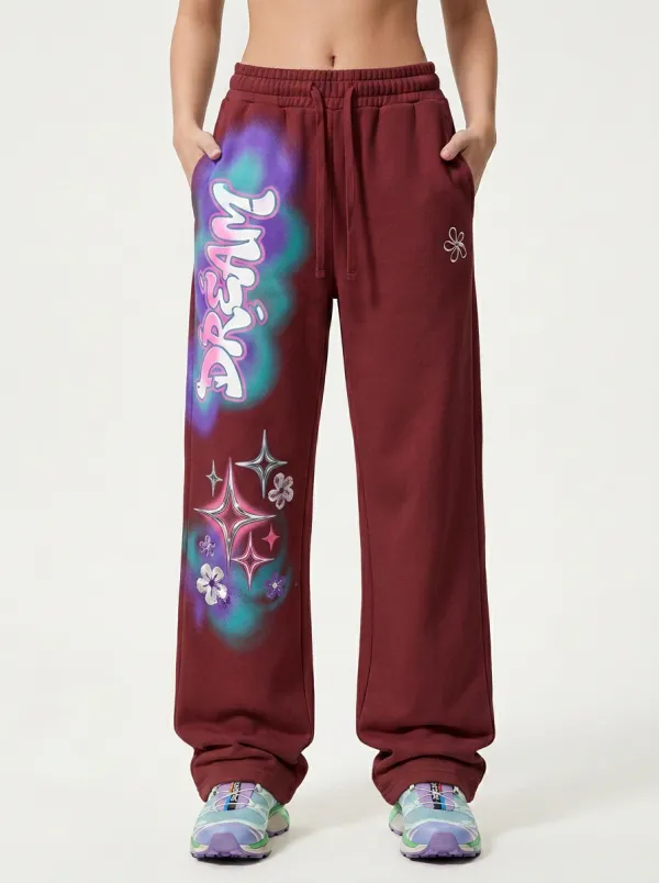 Women's Streetwear Dream Graffiti Star Flower Printed Sweatpants
