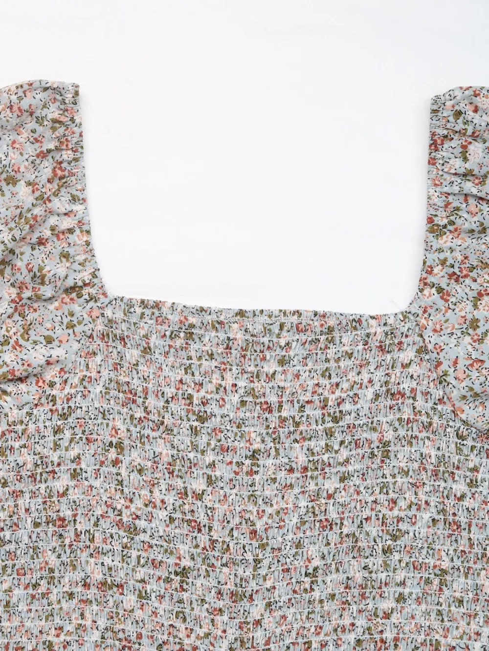 Ditsy Smocked Square Neck Puff Sleeve Jumpsuit