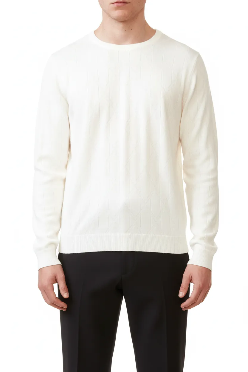 Refined Diamond Pattern Regular Fit Viscose Crew Neck Sweater