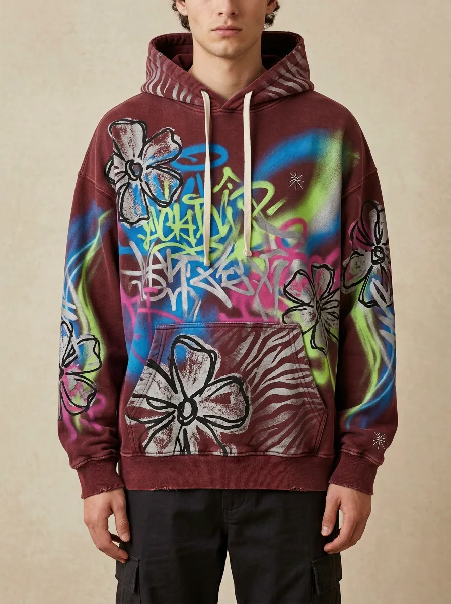 Unisex Streetwear Graffiti Floral Zebra Graphic Hoodie