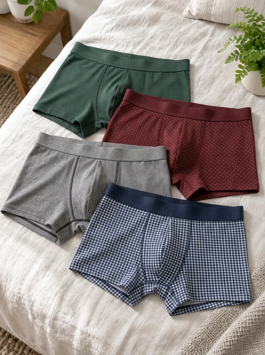 Men's Multi-Pattern Striped Polka Dot Gingham Printed Boxer Briefs 4-Pack
