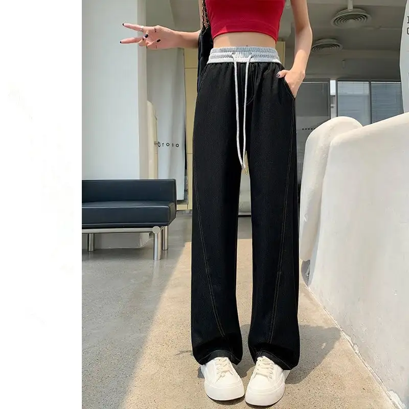 Utility High Waist Loose Fit Soft Denim Wide Leg Pants