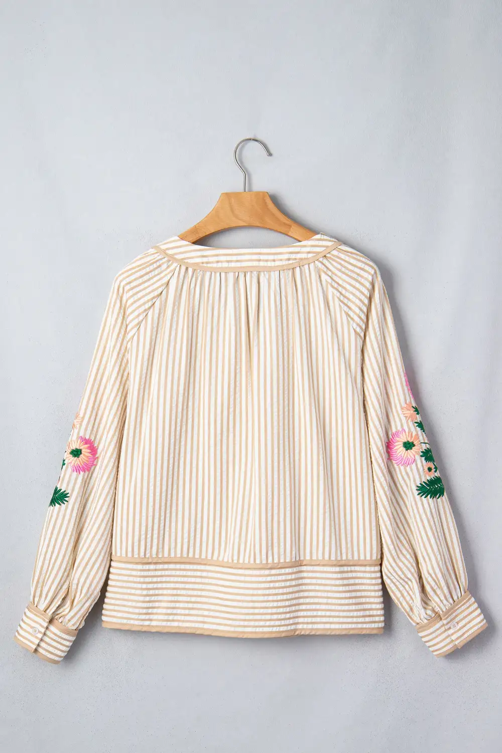 Women's Floral Print Striped Embroidered Top